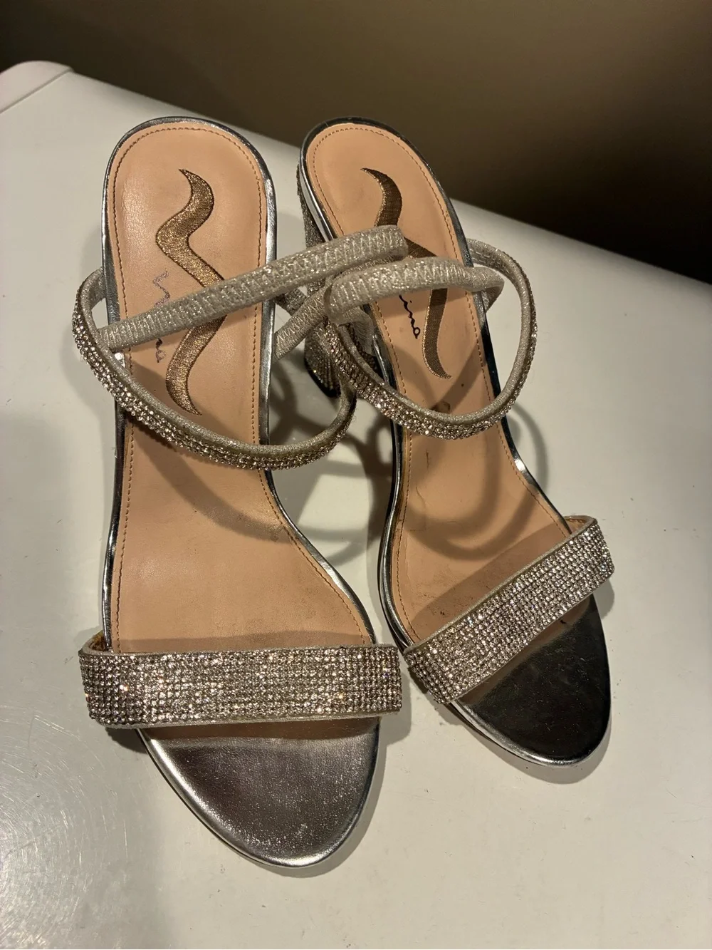 Nina Silver Rhinestone Strappy Heeled Sandals